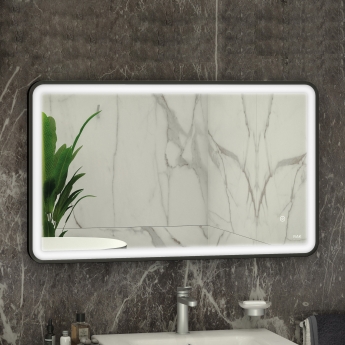 RAK Art Soft LED Illuminated Bathroom Mirror with Demister Pad 600mm H x 1000mm W - Matt Black
