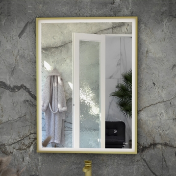 RAK Art Square LED Bathroom Mirror with Demister Pad 700mm H x 500mm W - Brushed Gold