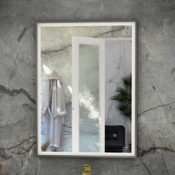 RAK Art Square LED Bathroom Mirror with Demister Pad 700mm H x 500mm W - Brushed Nickel