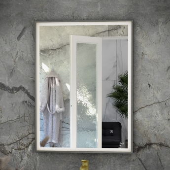 RAK Art Square LED Bathroom Mirror with Demister Pad 800mm H x 600mm W - Brushed Nickel | Product Image