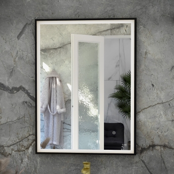 RAK Art Square LED Bathroom Mirror with Demister Pad 700mm H x 500mm W - Matt Black