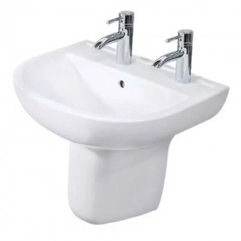 RAK Compact Basin and Semi Pedestal 550mm Wide - 2 Tap Hole