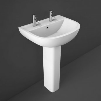 RAK Compact Basin and Full Pedestal 450mm Wide - 2 Tap Hole