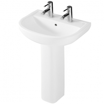 RAK Compact Basin and Full Pedestal 550mm Wide - 2 Tap Hole