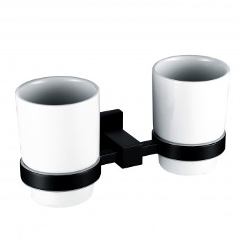 RAK Cubis Double Tumbler and Holder Wall Mounted - Black