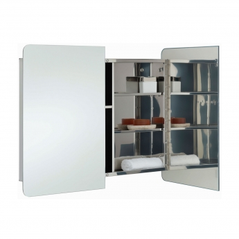 RAK Duo Mirrored Bathroom Cabinet 600mm H x 800mm W - Stainless Steel