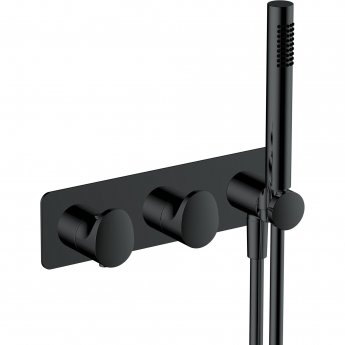 RAK Round Horizontal Thermostatic Concealed Dual Outlet Shower Valve with Handset - Matt Black