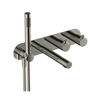 RAK Round Horizontal Thermostatic Concealed Dual Outlet Shower Valve with Handset and Bath Spout - Brushed Nickel | Product Image