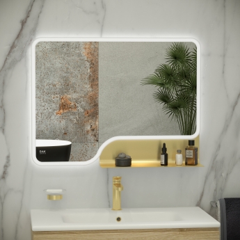 RAK Ornate LED Illuminated Bathroom Mirror with Demister Pad 600mm H x 1000mm W - Brushed Gold | Product Image