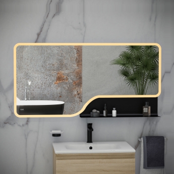 RAK Ornate LED Illuminated Bathroom Mirror with Demister Pad 600mm H x 1200mm W - Brushed Gold