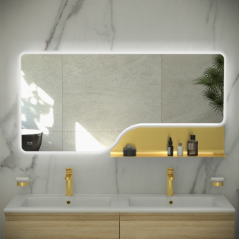 RAK Ornate LED Illuminated Bathroom Mirror with Demister Pad 600mm H x 1200mm W - Brushed Gold | Product Image
