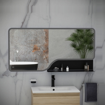 RAK Ornate LED Illuminated Bathroom Mirror with Demister Pad 600mm H x 1200mm W - Matt Black