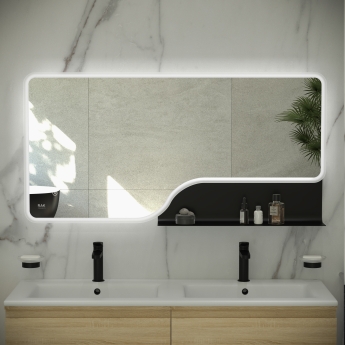 RAK Ornate LED Illuminated Bathroom Mirror with Demister Pad 600mm H x 1200mm W - Matt Black | Product Image