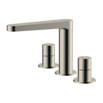 RAK Petit Round 3-Hole Basin Mixer Tap Deck Mounted - Brushed Nickel
