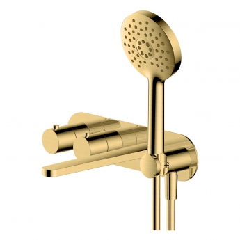 RAK Petit Round Thermostatic Concealed Dual Outlet Shower Valve with Handset and Bath Spout - Brushed Gold