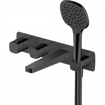 RAK Petit Square Thermostatic Concealed Dual Outlet Shower Valve with Handset and Bath Spout - Matt Black | Product Image