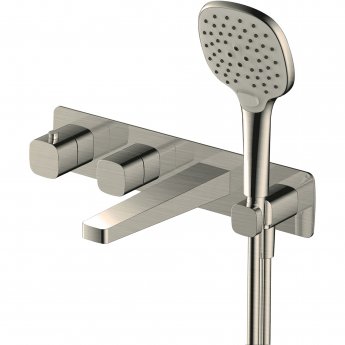 RAK Petit Square Thermostatic Concealed Dual Outlet Shower Valve with Handset and Bath Spout - Brushed Nickel | Product Image