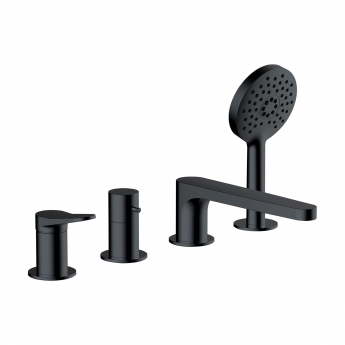RAK Petit Round 4-Hole Bath Shower Mixer Tap Pillar Mounted - Matt Black | Product Image