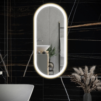 RAK Picture Oval LED Illuminated Bathroom Mirror with Demister Pad 1000mm H x 450mm W - Brushed Gold | Product Image