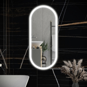 RAK Picture Oval LED Illuminated Bathroom Mirror with Demister Pad 1000mm H x 450mm W - Brushed Nickel | Product Image