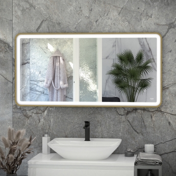 RAK Picture Soft LED Illuminated Bathroom Mirror with Demister Pad 600mm H x 1200mm W - Brushed Gold
