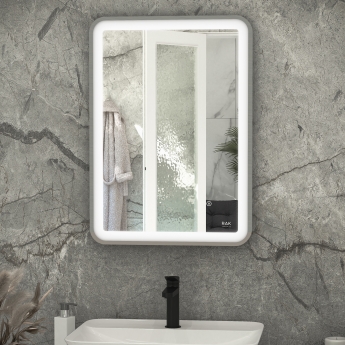 RAK Picture Soft LED Illuminated Bathroom Mirror with Demister Pad 700mm H x 500mm W - Brushed Nickel