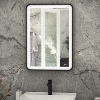 RAK Picture Soft LED Illuminated Bathroom Mirror with Demister Pad 700mm H x 500mm W - Matt Black
