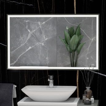 RAK Picture Square LED Illuminated Bathroom Mirror with Demister Pad 600mm H x 1200mm W - Brushed Nickel | Product Image