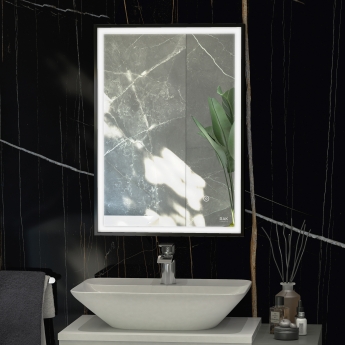 RAK Picture Square LED Illuminated Bathroom Mirror with Demister Pad 700mm H x 500mm W - Matt Black