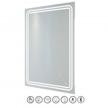 RAK Pluto LED Portrait Mirror with Switch and Demister Pad 800mm H x 600mm W Illuminated