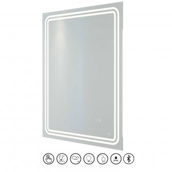 RAK Pluto LED Portrait Bluetooth Mirror with Switch and Demister Pad 800mm H x 600mm W Illuminated