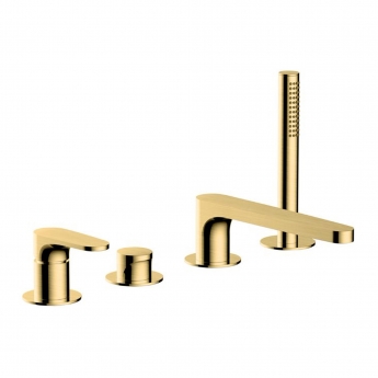 RAK Portofino 4-Hole Bath Shower Mixer Tap Pillar Mounted - Brushed Gold