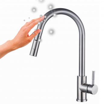 RAK Prague One Touch Kitchen Sink Mixer Tap with Pull Out Spout - Chrome