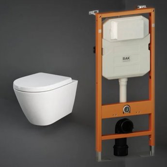 RAK Resort Rimless Hidden Fixation Wall Hung Toilet with Ecofix 1140mm Toilet Frame - Soft Close Seat