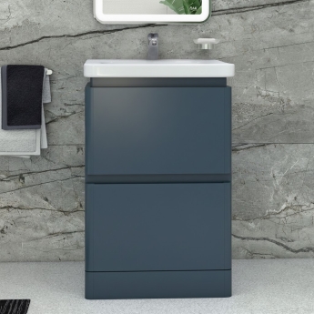 RAK Resort Floor Standing 2-Drawer Vanity Unit with Basin 500mm Wide - Matt Denim Blue | Product Image