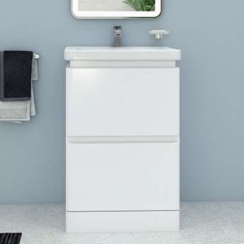 RAK Resort Floor Standing 2-Drawer Vanity Unit with Basin 550mm Wide - Matt White | Product Image