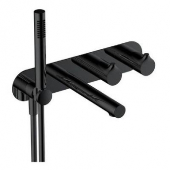 RAK Round Horizontal Thermostatic Concealed Dual Outlet Shower Valve with Handset and Bath Spout - Matt Black