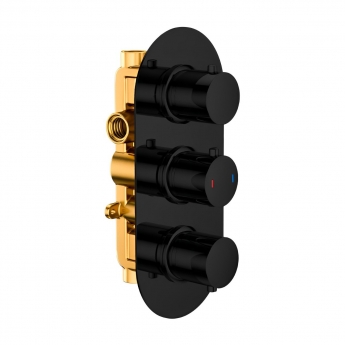 RAK Thermostatic Round 2 Outlet Concealed Shower Valve Triple Handle - Black