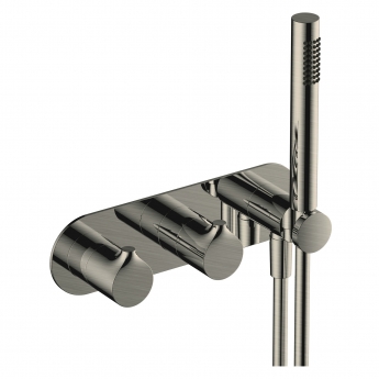 RAK Sorrento Thermostatic Concealed Dual Outlet Shower Valve with Handset - Brushed Nickel | Product Image