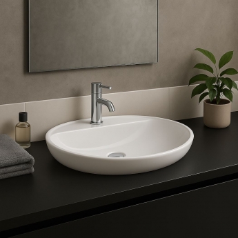 RAK Variant Oval Drop-In Wash Basin 500mm Wide 1 Tap Hole - Alpine White | Product Image