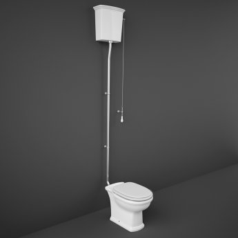 RAK Washington High Level Toilet with Horizontal Outlet - White Soft Close Wood Seat