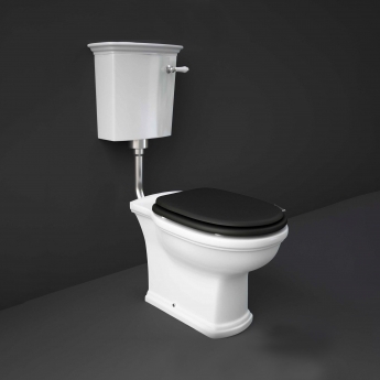 RAK Washington Low Level Toilet with Horizontal Outlet - Black Soft Close Wood Seat