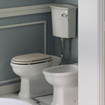 RAK Washington Low Level Toilet with Horizontal Outlet - Cappuccino Soft Close Wood Seat