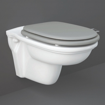 RAK Washington Rimless Wall Hung Toilet 560mm Projection - Grey Soft Close Wood Seat