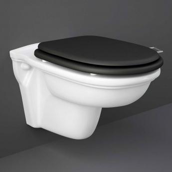 RAK Washington Wall Hung Toilet 560mm Projection - Black Soft Close Wood Seat