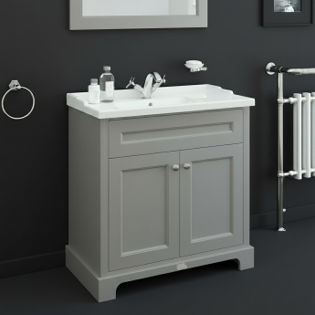 RAK Washington Traditional Floor Standing 2 Door Vanity Unit 800mm Wide - Grey | Product Image