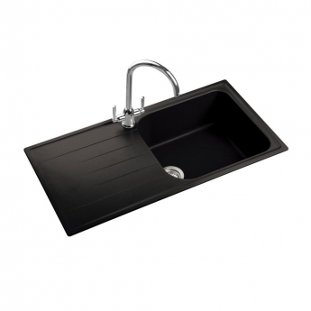 Rangemaster Amethyst 1.0 Bowl Inset Kitchen Sink with Waste Kit 1000mm L x 500mm W - Ash Black