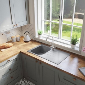 Rangemaster Amethyst 1.0 Bowl Inset Kitchen Sink with Waste Kit 860mm L x 500mm W - Dove Grey