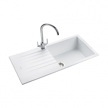 Rangemaster Andesite 1.0 Bowl Kitchen Sink with Waste Kit 1000mm L x 500mm W - Crystal White