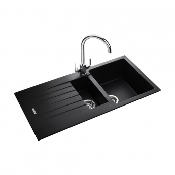 Rangemaster Andesite 1.5 Bowl Inset Kitchen Sink with Waste Kit 1000mm L x 500mm W - Ash Black